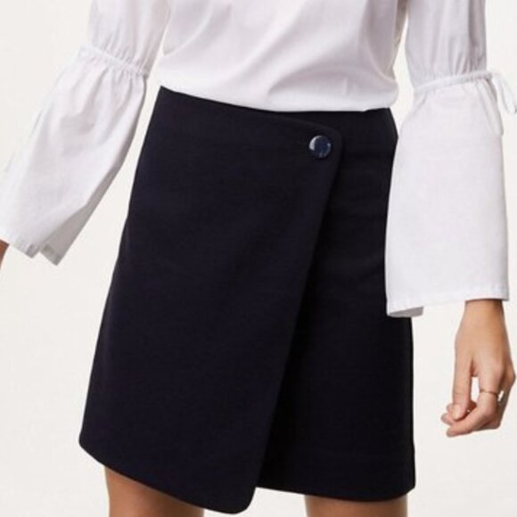 LOFT NWT Petite Navy Faux Wrap Skirt - Picture 1 of 4